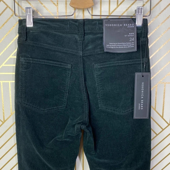 Veronica Beard Kate 10” Skinny Corduroy Jeans in Forest Green Size US 24 - Picture 8 of 12